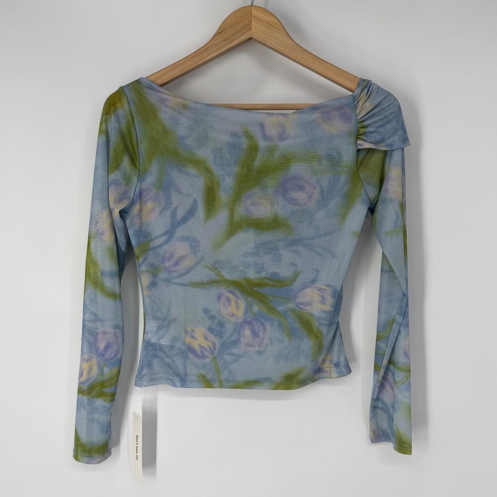 REFORMATION Elio Knit Top Floral Off The Shoulder Sheer Mesh Long Sleeve Blouse - Picture 8 of 10